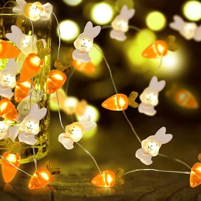 Allecto - Lichtsnoer voor Pasen - LED Lichtketting - Paasdecoratie - 300 cm - Warmwit - Hazen en Wortelen - Geschikt voor Binnen - Pasen