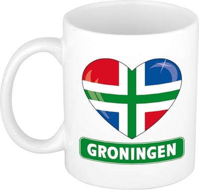 I love Groningen - Hartje vlag - koffiemok - drinkbeker - wit - 300 ml - keramiek