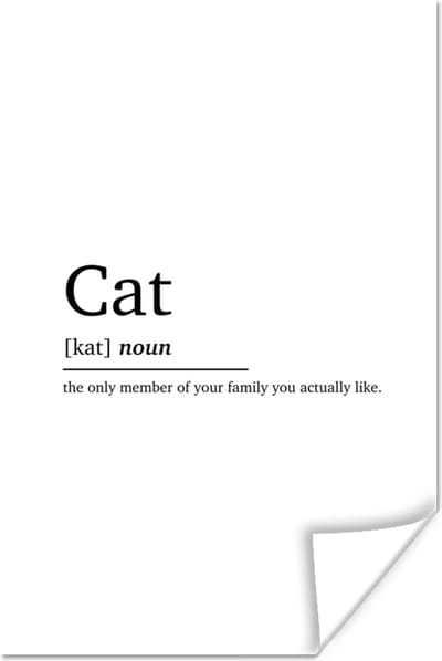 Poster Quotes - Kat definitie - Cat - Spreuken - Woordenboek - 120x180 cm XXL