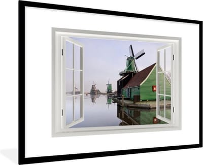 Fotolijst incl. Poster - Doorkijk - Huis - Molen - 120x80 cm - Posterlijst