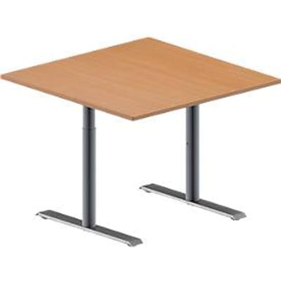 Schäfer Shop  Genius MODENA FLEX aanbouwtafel, in hoogte verstelbaar, vierkant, T-voet ronde buis, B 1000 x D 1000 mm, beukendecor