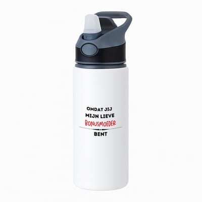Hacebo® - omdat jij mijn lieve bonusmoeder bent waterfles met rietje zwart - Moeder - de liefste bonusmoeder - Moeder cadeautjes - moederdag - verjaardag - geschenk - kado - water fles - 650ML