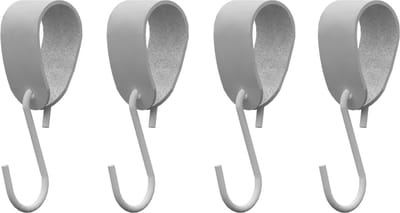 S-haakje Wit + leren hanger: LICHTGRIJS - Maat S - set van 4 (S-haakjes - kapstokhaakje - handdoekhaakje - kapstokhaak - ophanghaken - S-haken)