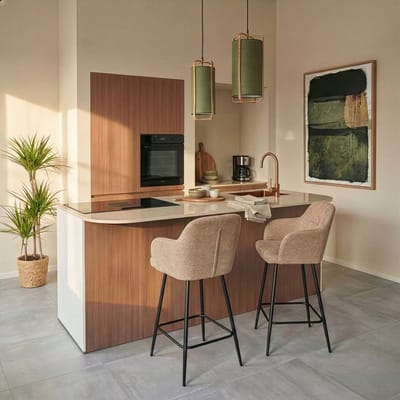 Barkruk Kortrijk - Taupe Stof - Stevig Metalen Onderstel & Comfort