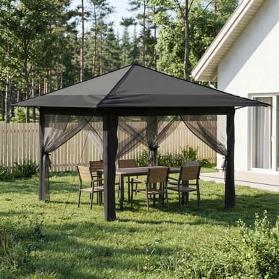 Tonnelle avec 4 Parois Latérales 3,3 x 3,3 m Gris Clair et Anthracite