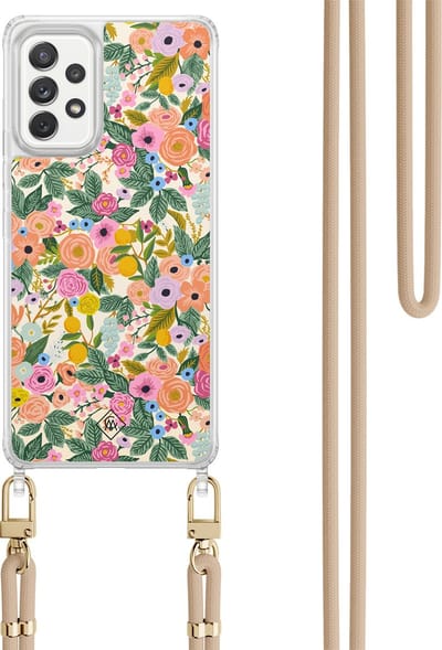Casimoda® hoesje met koord - Geschikt voor Samsung A52(s) - Pink Garden - Afneembaar koord - TPU/polycarbonaat - Roze