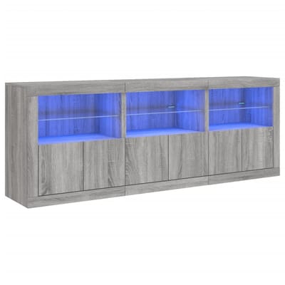 vidaXL - Dressoir - met - LED-verlichting - 181,5x37x678 - cm - grijs - sonoma - eiken