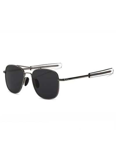 KIMU® Zonnebril Pilotenbril American Heren - Gunmetal Antraciet Montuur - Rechthoekige Zwarte Glazen - Optical Legend Colonel Caravan Zilver Donkergrijs Zwart Festival