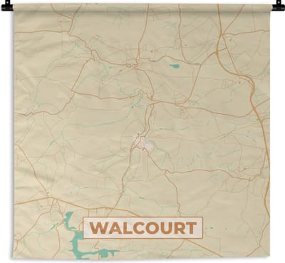 Wandkleed - Wanddoek - Walcourt - Plattegrond - Stadskaart - Kaart - België - 180x180 cm - Wandtapijt