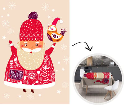 Kerst Tafelkleed - Kerstmis Decoratie - Tafellaken - Kerst - Vogel - Sneeuw - Kerstman - Winter - 150x220 cm - Kerstmis Versiering