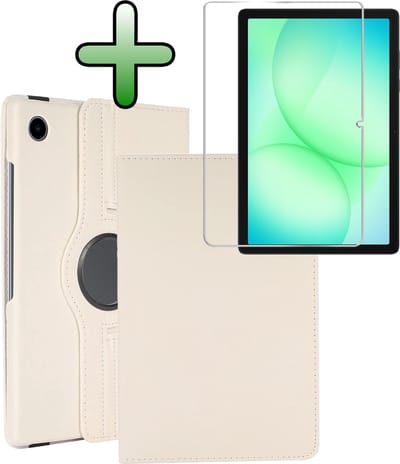 Hoesje Geschikt voor Samsung Galaxy Tab A11 Plus / A9 Plus - Met Screenprotector - 360 Graden Draaibare Hard Cover Case - Tablet Hoes Draaibaar - Wit