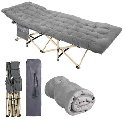 Campingbed Vouwbed XXL met Kussen 190 x 71 x 38 cm – Opvouwbaar Campoofbed met Matras TOPPER voor Buiten, Tuin en Binnen