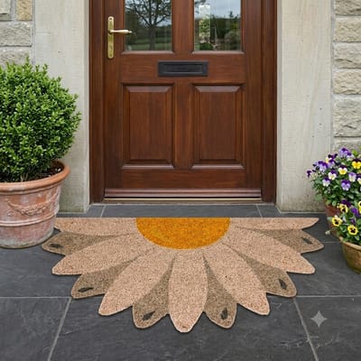 Maison Elara Originele Kokos Deurmat Madeliefje Wit - Halfrond - 70 x 40 cm - Anti-Slip PVC Rug