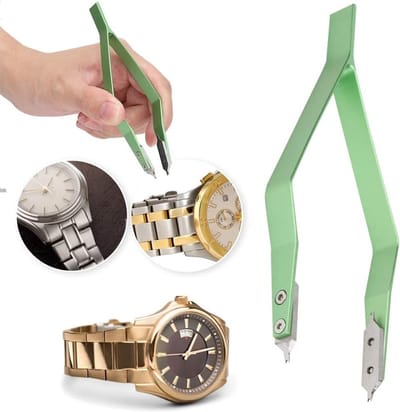 Professionele Horloge Pincet en Jumping Bar Tools voor Horloge Reparatie - V-vormige Metaal Pincet, Groene Accessoires voor Horlogemakers