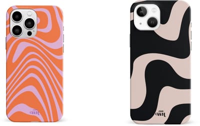 xoxo Wildhearts telefoonhoesjes Boogie Wonderland Orange + Ride With Me Zwart Beige – Double Layer Hard Cases met golvend patroon – luxe en schokbestendig – geschikt voor iPhone 15 Pro