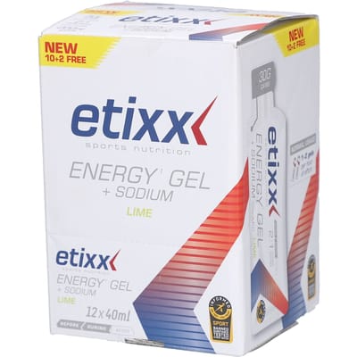 Etixx | Energy Gel + Sodium Limoen | Energiegel met extra natrium | 30g Koolhydraten | 12x40ml