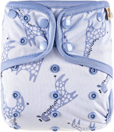 HappyBear | Luierbroekje - Blue Giraffe | Overbroekje wasbare luier | 4kg t/m 15kg | Extra dubbele beengootjes om doorlekken te voorkomen