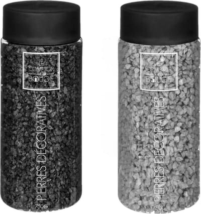 Atmosphera Decoratie steentjes - 2x potjes - zwart en grijs - 750 gram - Steenkorrels - hobby vulmateriaal - aquarium en potten