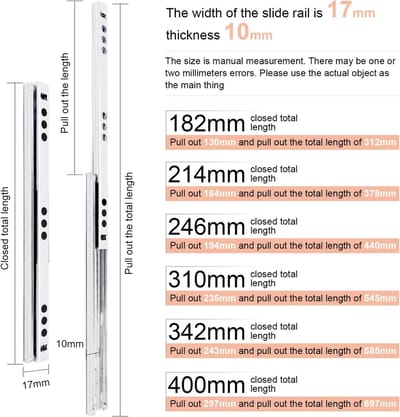 Tool ladegeleider voor meubellades van 342mm diepte - metalen ladegeleider met kogellagers
