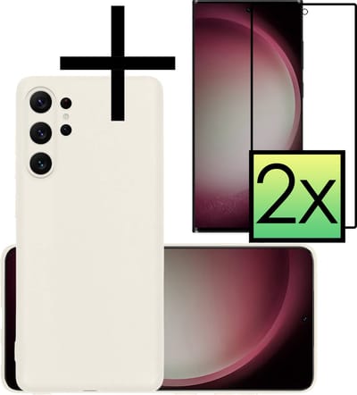 Hoesje - Met 2x Screenprotector - Geschikt voor Samsung Galaxy S23 Ultra - Sterk & Shockproof - Back Cover - Siliconen Case - Telefoon Hoes - Wit