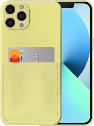 Smartphonica iPhone 13 Pro siliconen hoesje met pashouder en zachte binnenkant - Geel geschikt voor iPhone 13 Pro