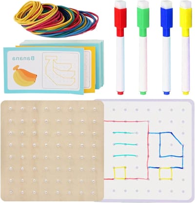Houten Geoboard - Patroonblokken Geo Board - Vroege Educatie - 64 Ingebouwde Spijkers - 16.5 x 16.2 x 4.3 cm