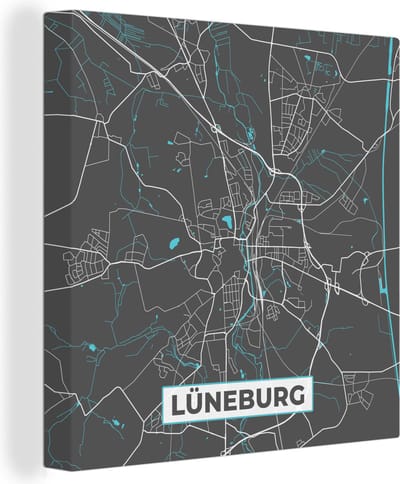 Canvas Schilderij Stadskaart – Lüneburg – Duitsland – Plattegrond – Kaart - 20x20 cm - Wanddecoratie