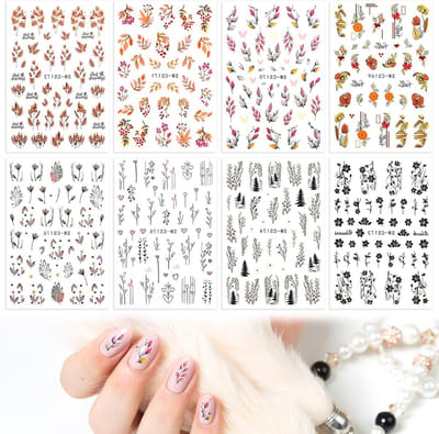 8 Stuks Zelfklevende Nagelstickers met Herfstbladeren voor Nail Art en Seizoensgebonden Versiering voor Vrouwen