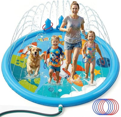 Spetterend Water Speelmat en Ring Gooi Spel voor Kinderen, Inclusief 6 Pitches voor Buiten, Antislip Peddelbad en Moddermat voor Tuin en Zomerplezier
