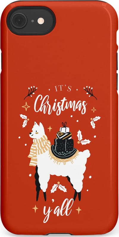 Casetastic hoesje geschikt voor Apple iPhone SE / Apple iPhone 7 / Apple iPhone 8 - Dubbellaagse bescherming - Rode Witte Kerst Lama - Fashion Case - Terracotta