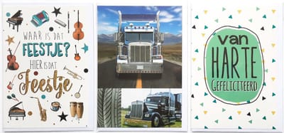 3 Wenskaarten - Gefeliciteerd + Waar is dat feestje? + Blanco Kaart Truck - 12 x 17 cm – TRU-301