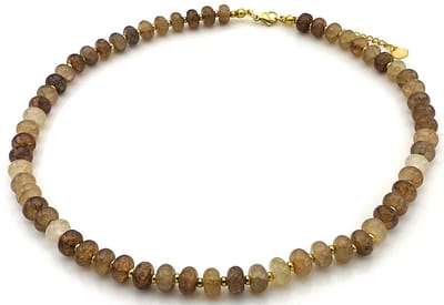 Ketting glaskralen - RVS - bruin - 40-45 cm