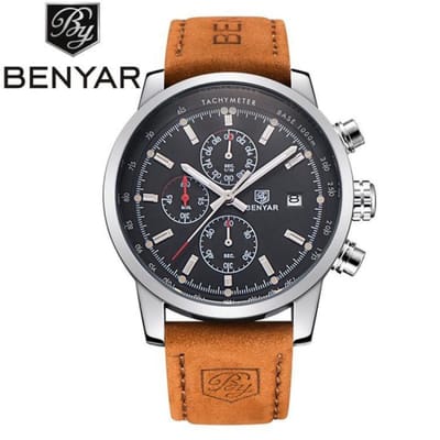 Herenhorloge – Chronograaf - Edelstaal – Lederen Band - Subdials - Geschenkdoosje