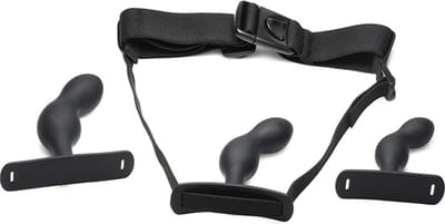 Master Series - P-Spot Plugger - 3 Anaal Pluggen met Harnas - Zwart