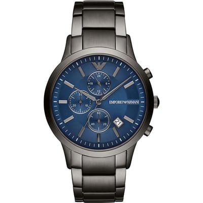 Emporio Armani AR11215 Chronograaf Blauwe Wijzerplaat Gunmetal Band Herenhorloge 43mm grijs