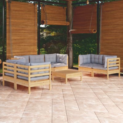 vidaXL - 8-delige - Loungeset - met - grijze - kussens - grenenhout