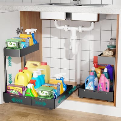 Onderkastopslag 2-Pack, 2-laags schuiforganizer voor efficiënte ruimtebesparing en orde