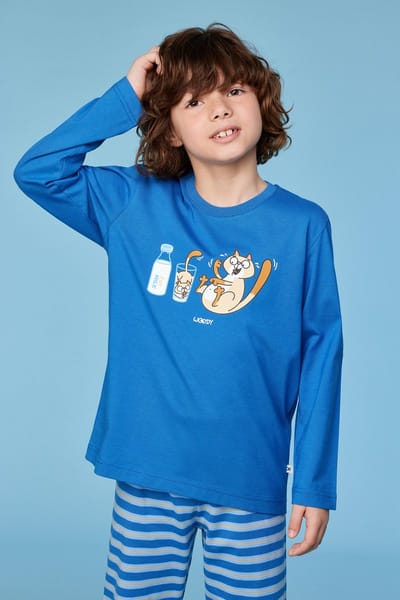 Woody Jongens-Heren pyjama donkerblauw - maat 074/9M