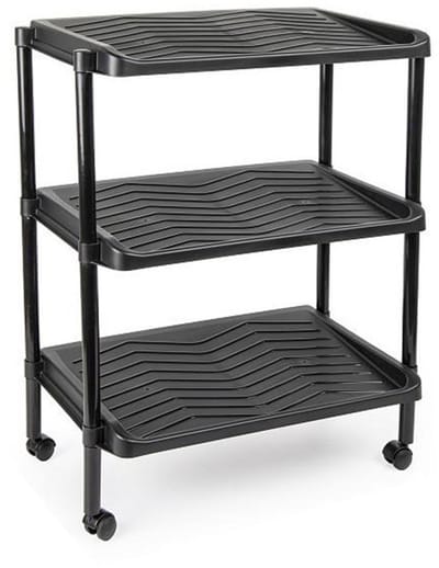 Plastic Forte Schoenenrek - kunststof - 3-laags - zwart - 50 x 30 x 63 cm - schoenenbank - op wielen