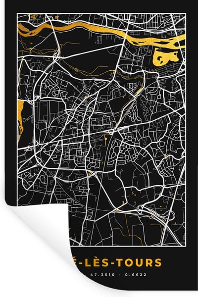 Muurstickers - Sticker Folie - Joué-les-Tours - Stadkaart - Plattegrond - Kaart - Frankrijk - 20x30 cm - Plakfolie - Muurstickers Kinderkamer - Zelfklevend Behang - Zelfklevend behangpapier - Stickerfolie