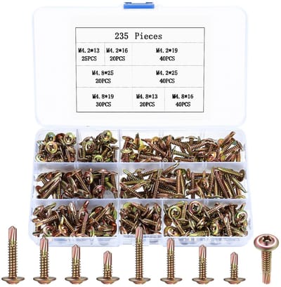 Dailygoods- Zelftappende Schroeven 235 Stuks - Zelfborende Schroeven - Korrosiebestendig - Hoogwaardig Koolstofstaal - Platte Kop - Opbergdoos - Plaatschroeven