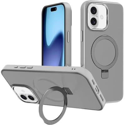 Backcover met onzichtbare standaard [Compatibel met MagSafe] Schokbestendig Hoesje - Geschikt voor: Apple iPhone 17 - Grijs