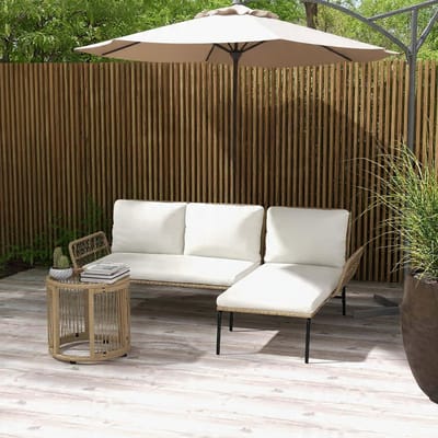Loungeset Tuin 3-delig met Chaise Longue – Polyrattan Lounge Set met 2-Zitsbank, Glazen Tafel & Dikke Kussens, Weerbestendig Balkon & Terras Meubels – Urbanhome
