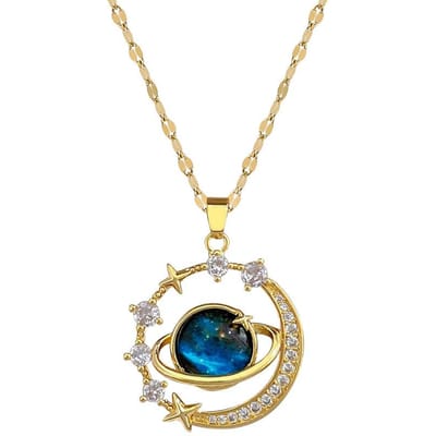 Prachtige sterrenhemel planeet licht luxe temperament prachtige ketting sterren en maan veelzijdige roestvrijstalen sleutelbeen ketting 45cm beige