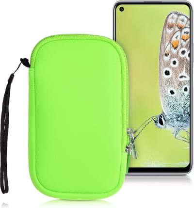 kwmobile telefoontasje universeel geschikt voor L - 6,5" smartphones - 16,5 x 8,9 cm - Hoesje met rits en polslusje -In neon groen -