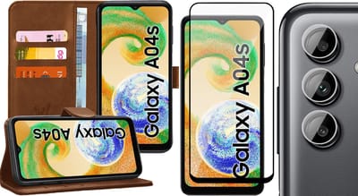 Hoesje geschikt voor Samsung Galaxy A04s / A13 5G - Screenprotector FullGuard & Camera Lens Screen Protector - Book Case Kunstleer Pasjeshouder Bruin