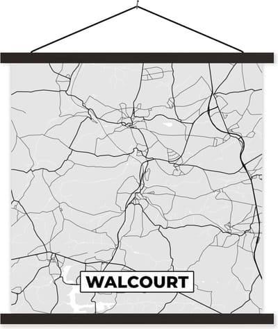Posterhanger incl. Poster 60x60 cm - Schoolplaat - Kaart – Plattegrond – Stadskaart – Walcourt – België – Zwart Wit - Textielposter - Zwarte latten - Stadskaart