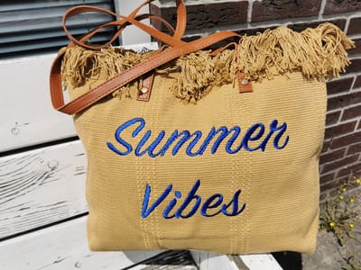 Zomer - Ibiza / bohemien style tas - kleur - oker - Shopping - schouder - Strandtas - Extra ruime - Extra lang schouder hengsel 80 cm.