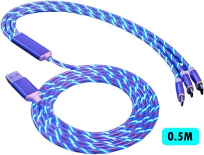 De Beste Gadgets Oplaadkabel 3 in 1 met ademende RGB LED Effecten tijdens opladen 0.5m - Geschikt voor iPhone / iPad en Android apparaten