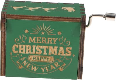 Houten Muziekdoos - Kerstdecoratie Ornament - Kerstsfeer Creëren - Handzwengel Mechanisme - 6.4 x 5.2 cm - Houtkleur